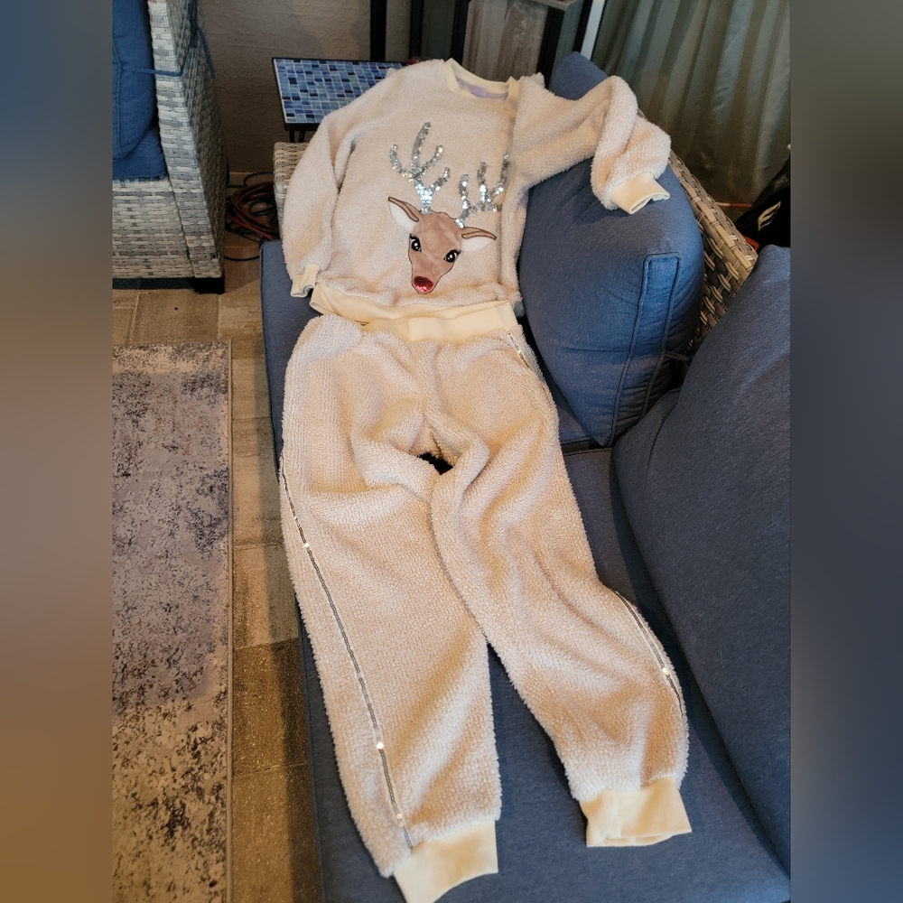 Cozy Cream Reindeer Adult Pajamas